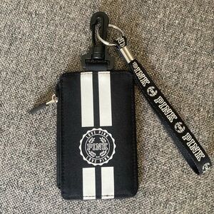 BNWOT PINK Victoria's Secret Black and White ID cardholder holder w/ wrist strap
